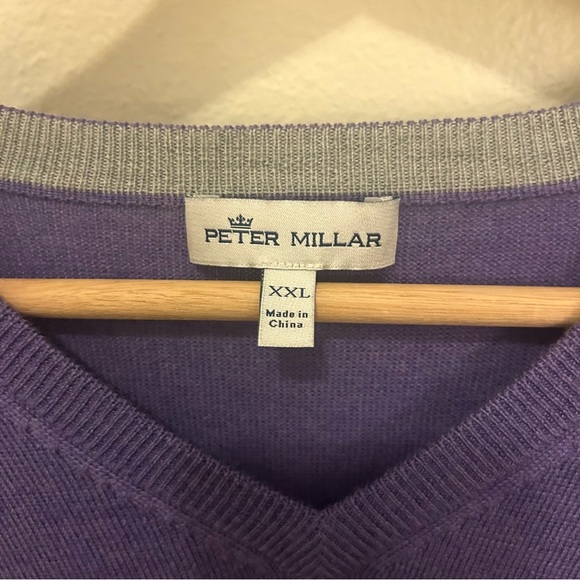 Peter Millar Collegiate Merino Wool And Silk V-Neck Purple Sweater Men’s Sz XXL‎ - Picture 3 of 8